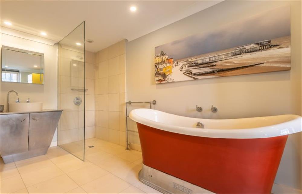 First floor: A fabulous slipper bath in the en-suite to bedroom two at Boycott House, Cromer