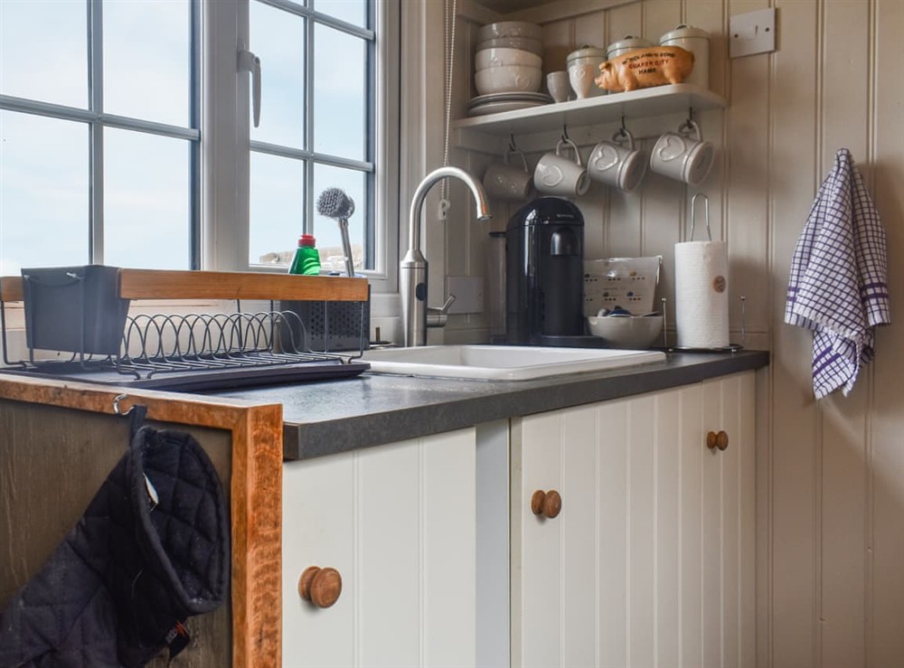 Kitchen area at Bracken Hut at Copy House Hideaway in Earby, Lancashire