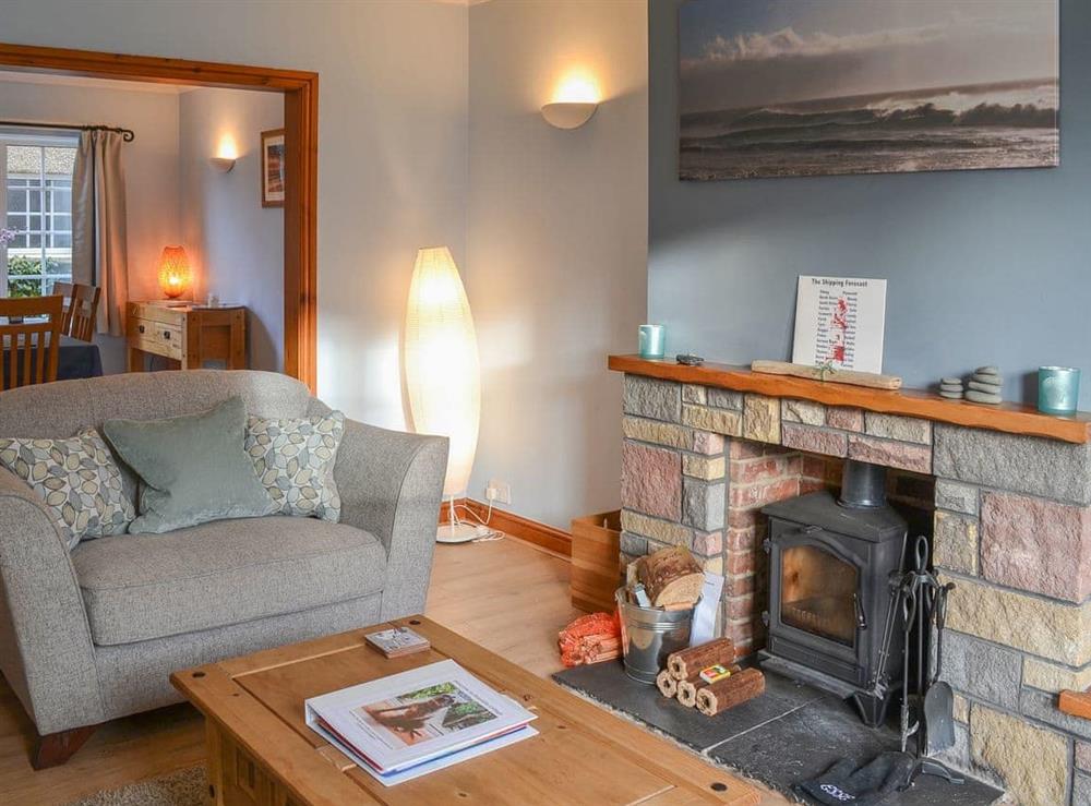 Living room with wood burning stove (photo 2) at Bramble Cottage in Craster, near Alnwick, Northumberland