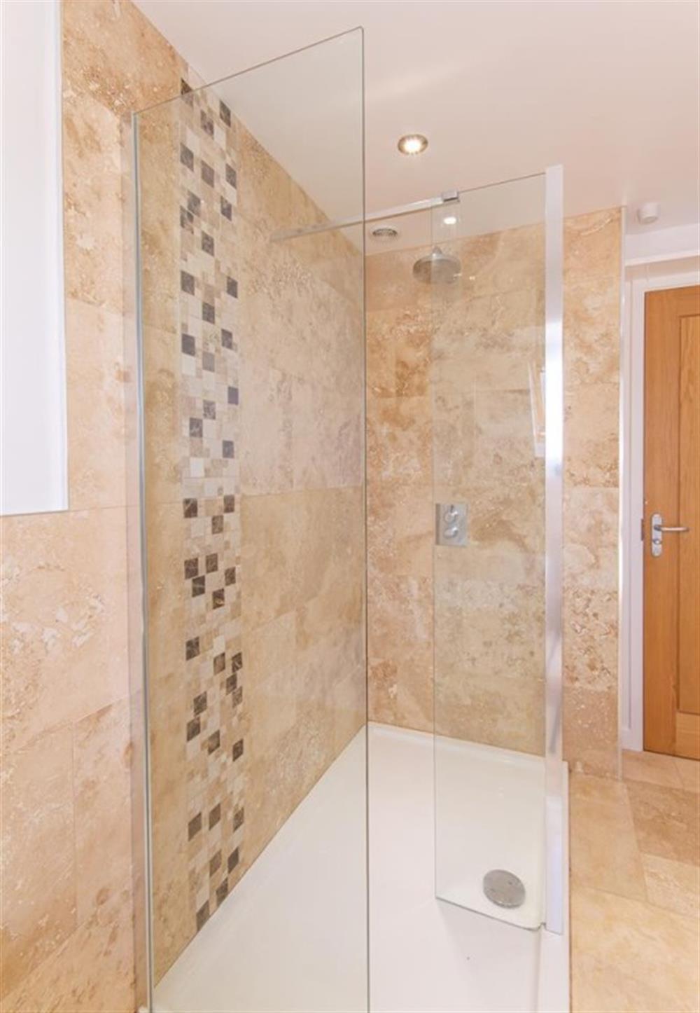 Walk-in shower to first floor bathroom at Bramble Hill in Crackington Haven