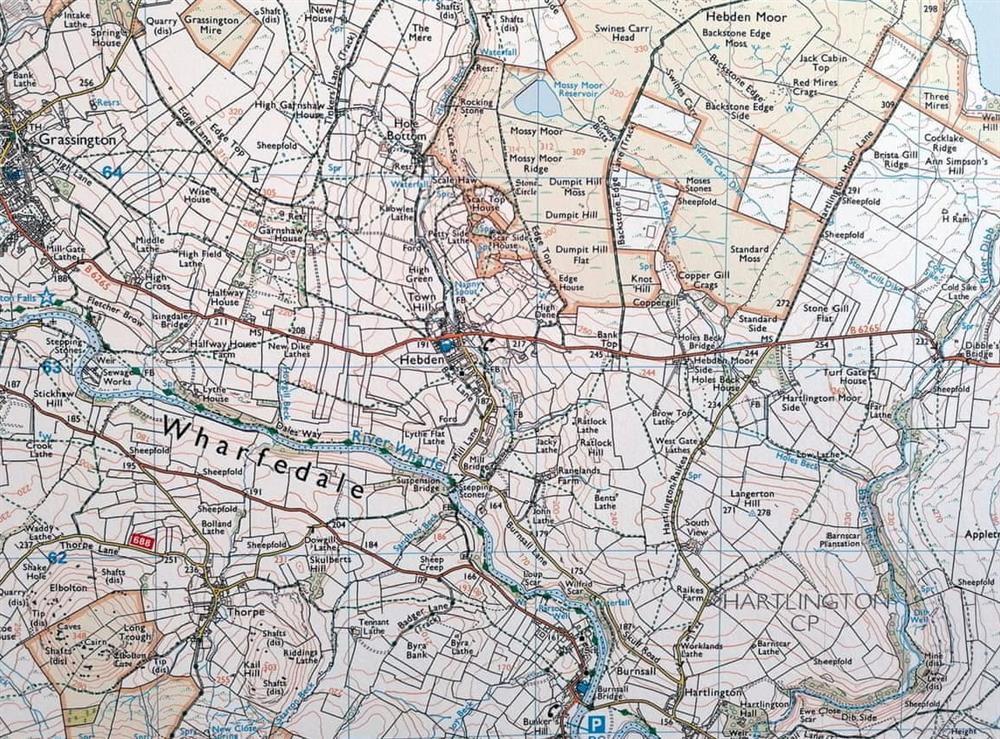 Informative map on dining room wall at Brambledene in Hebden, near Grassington, North Yorkshire