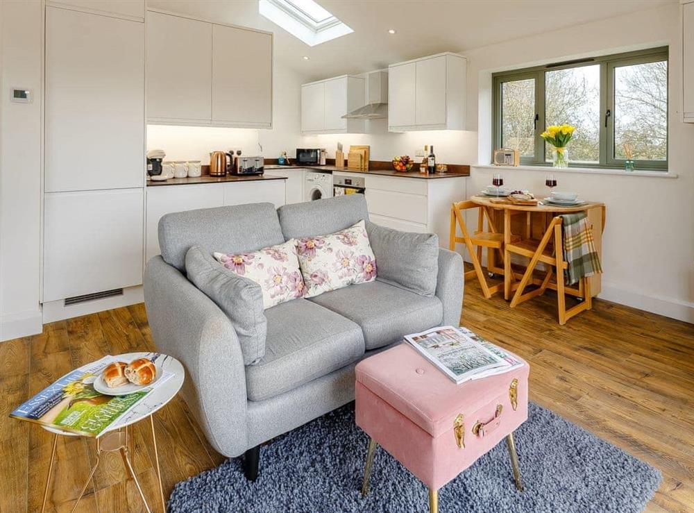 Open plan living space at Bramley Cottage in Ongar, Essex