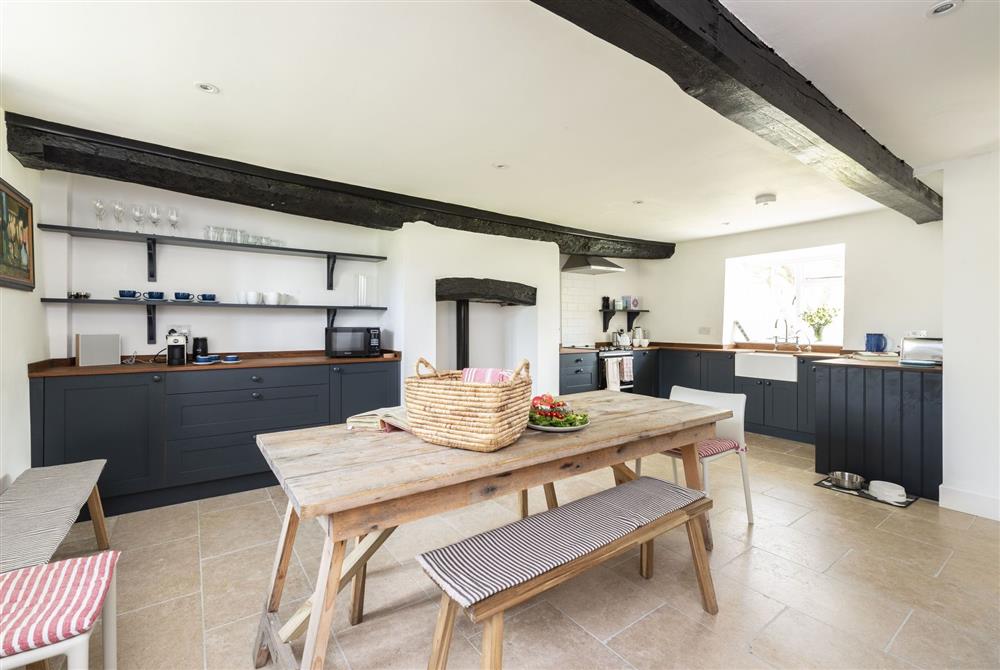 Open-plan kitchen and dining area at Brew House Cottage, Clifton Maybank, nr Sherborne