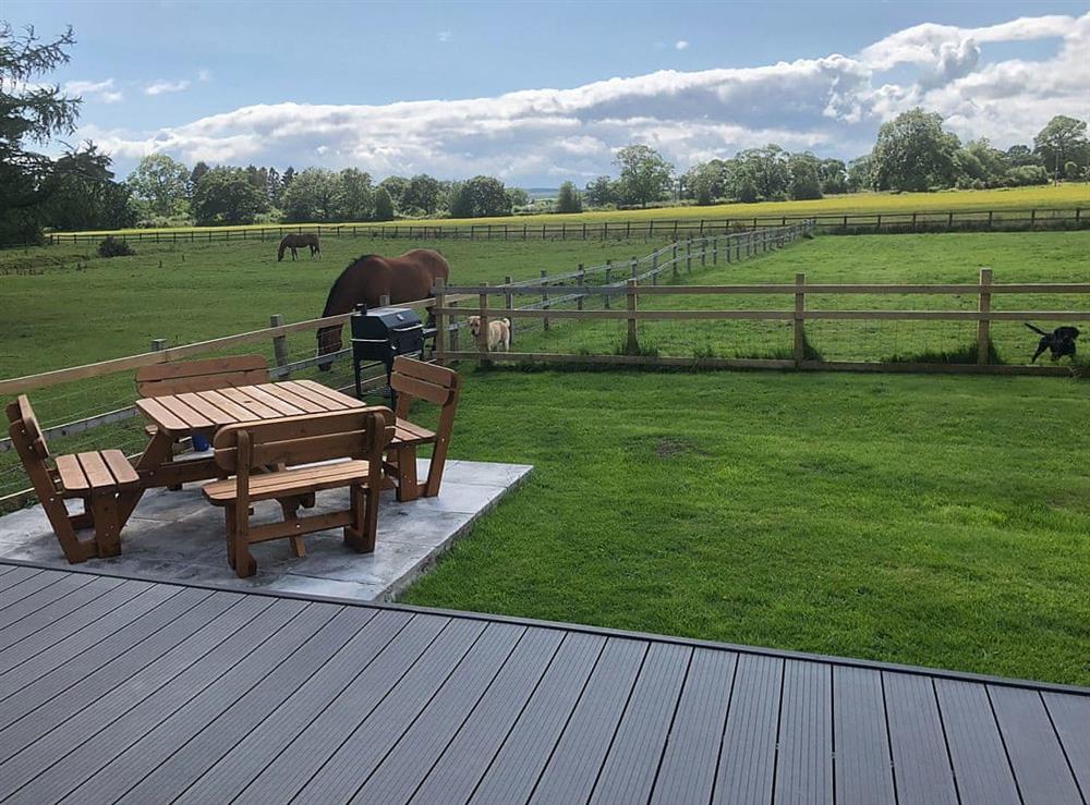 Enclosed garden with paved patio area at Brewers Cottage in Near Hexham, Northumberland