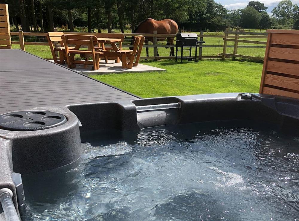Private hot tub with fantastic views over the surrounding countryside at Brewers Cottage in Near Hexham, Northumberland