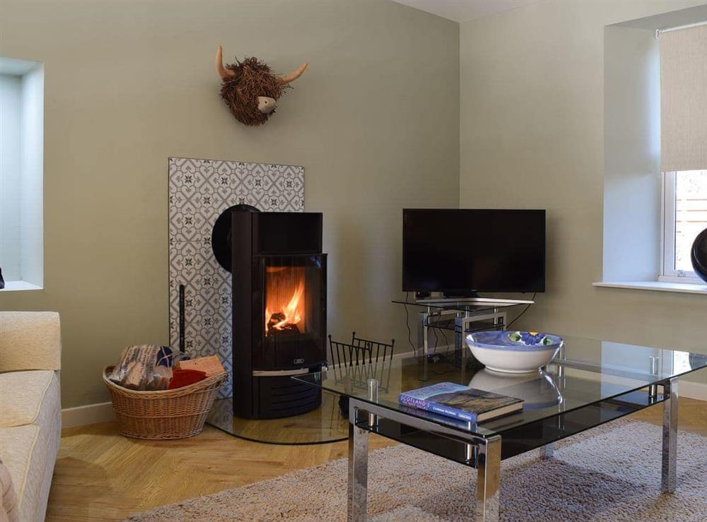Lounge area with wood burner at Briar Cottage in Gargunnock, near Stirling, Stirlingshire
