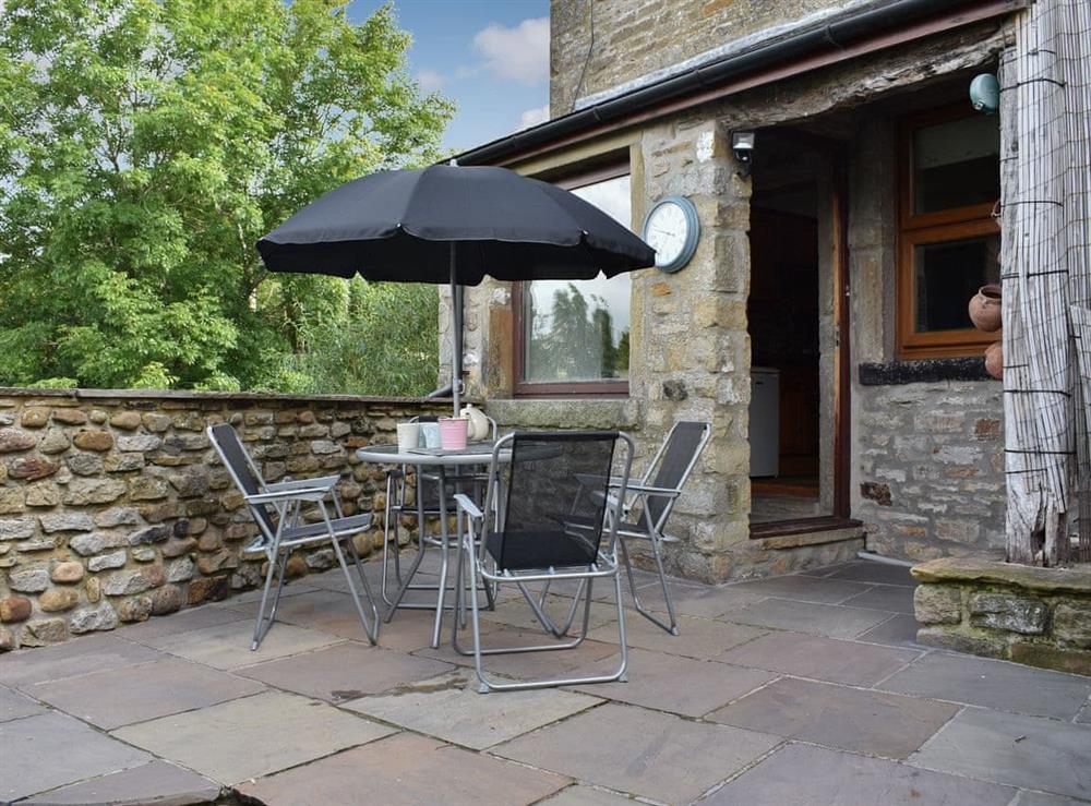 Sitting out area at Bridge End in Long Preston, near Settle, Yorkshire, North Yorkshire