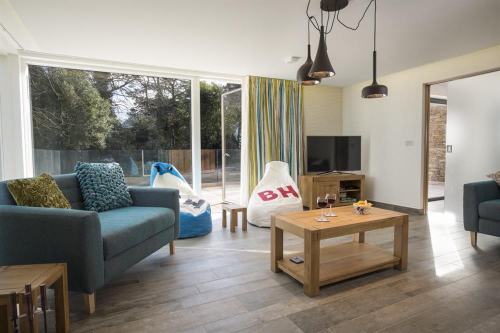Bright and stylish living room with doors leading to outdoor terrace (photo 2) at Bridleway House in , Salcombe