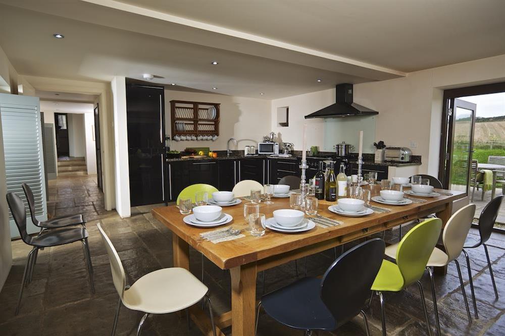 Beautiful open plan kitchen/dining room at Broad Downs Barn in Malborough, Nr Salcombe