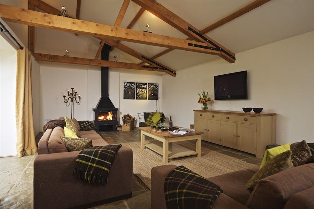 Delightful, spacious sitting room with log-burning stove (photo 2) at Broad Downs Barn in Malborough, Nr Salcombe