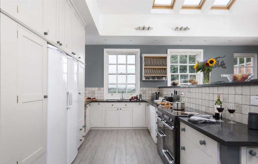 Large fully equipped kitchen with sky lights at Broad Meadows Farmhouse, Bayton