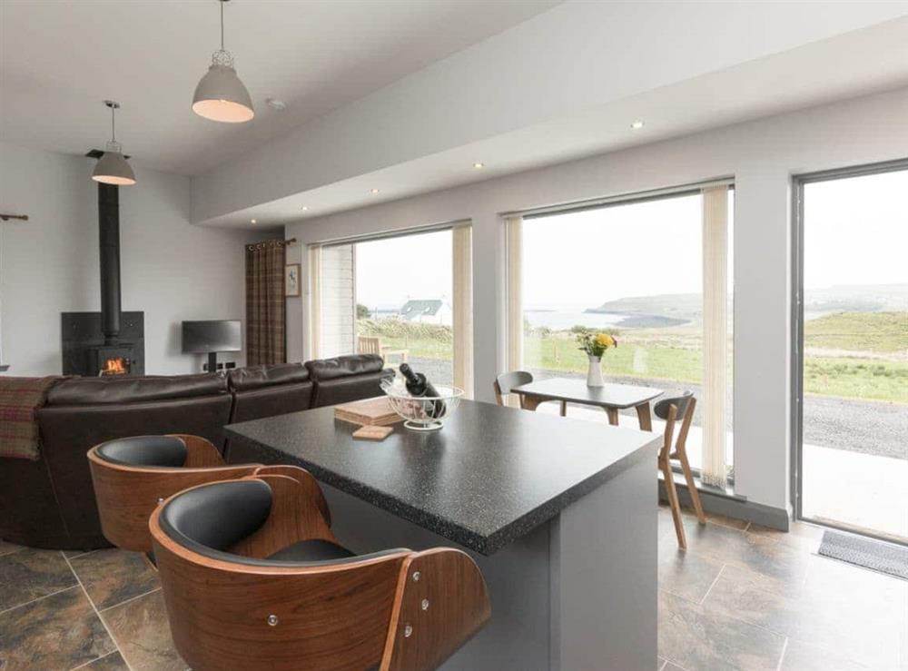 Light and airy living space with large ‘picture’ windows at Storr, 