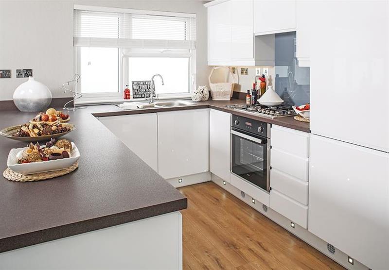 Kitchen in a Country Lodge Six VIP Platinum at Brokerswood Holiday Park in Southwick, Wiltshire