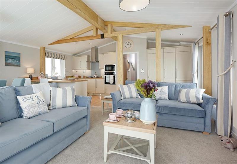 Living room in a Country Lodge Six VIP Platinum at Brokerswood Holiday Park in Southwick, Wiltshire