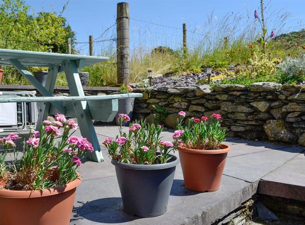 Outdoor seating area at Bron Elan in Dolwyddelan, near Betws-y-Coed, Gwynedd