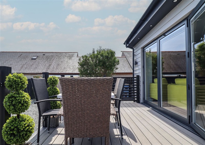 Enjoy a cup of tea on the patio at Bronallt, Cemaes Bay