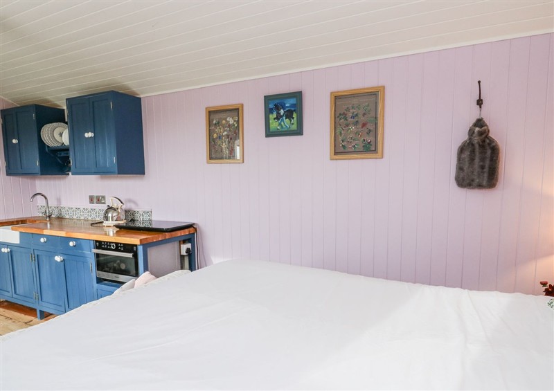 This is the bedroom at Brondel Luxury Shepherds Hut, Aberystwyth
