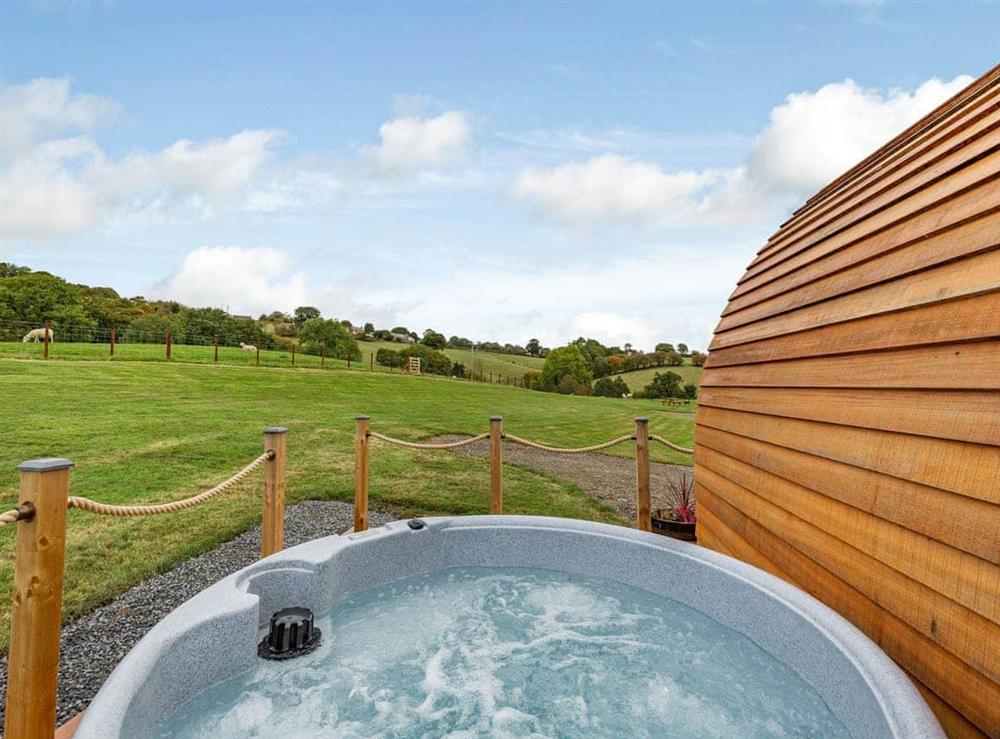 Hot tub at Brook Valley Glamping-Beech in Llanfair Caereinion, Powys