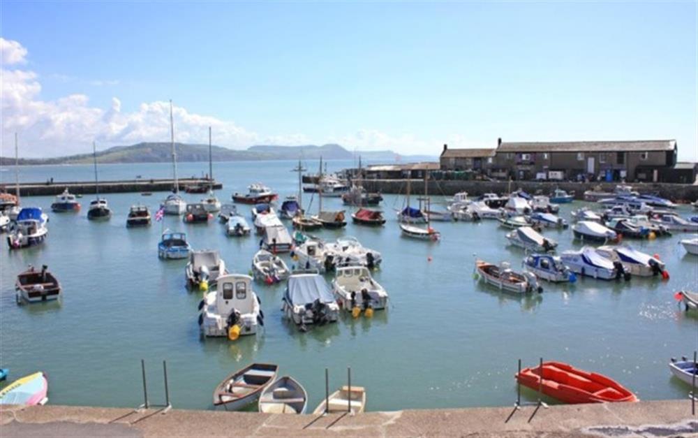 Boats in the historic Cobb Harbour at nearby Lyme Regis at Brookhaven in Axminster
