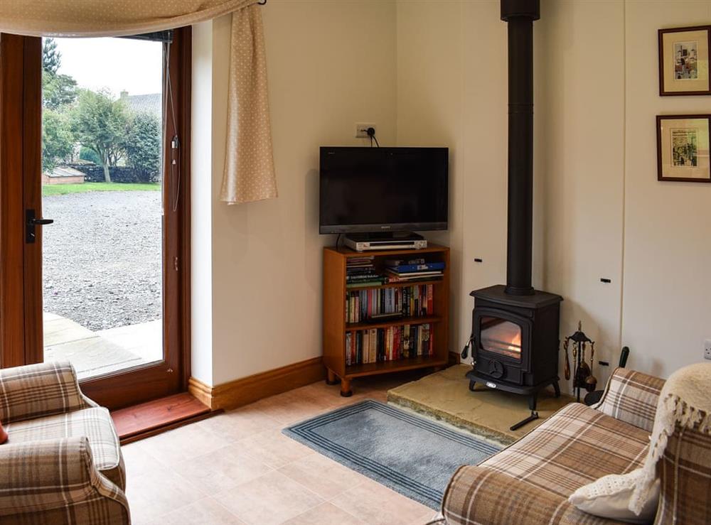 Lounge area with wood burner at Brooklands Cottage in Bellerby, near Leyburn, North Yorkshire