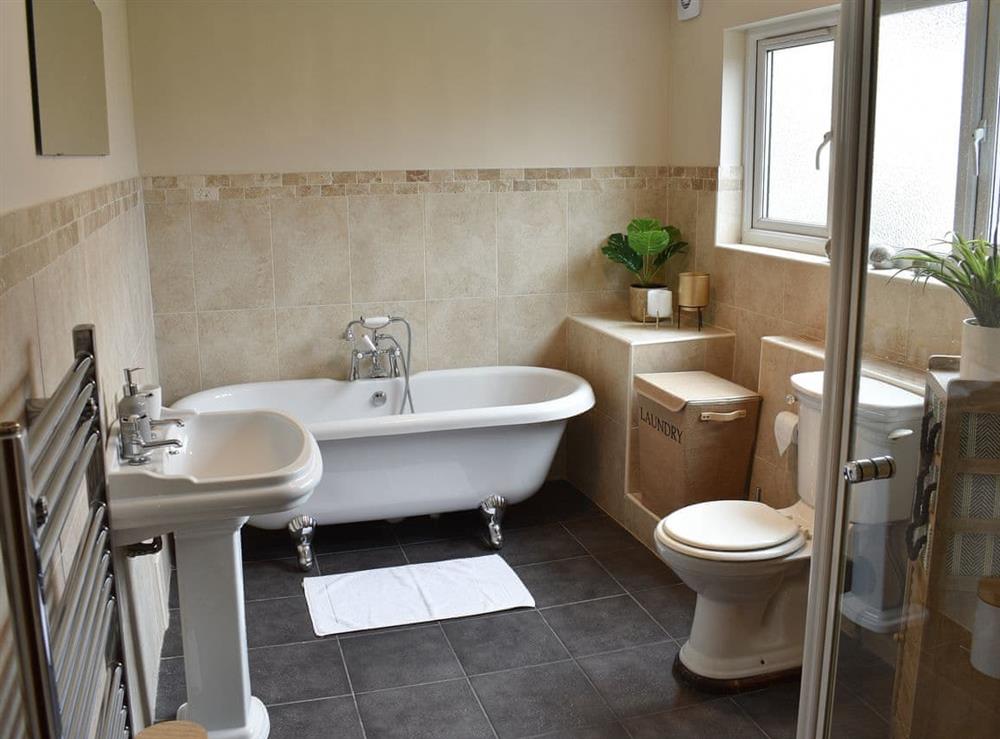 Bathroom with separate shower at Brookside Cottage in Warcop, near Kirkby Stephen, Cumbria