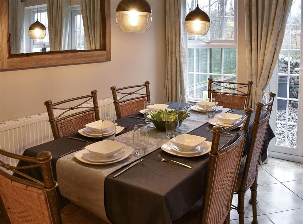 Dining area at Brookside Cottage in Warcop, near Kirkby Stephen, Cumbria