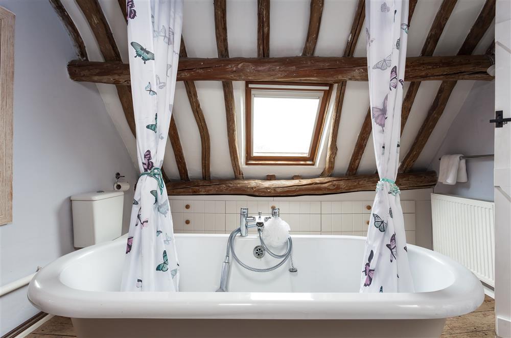 Brookview, Cotswolds: Family bathroom with roll-top bath at Brookview, Lower Swell, Nr Stow-on-the-Wold