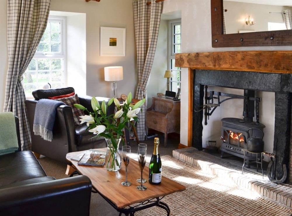 Cosy living room with wood burning stove at Broomhouse Lodge in Edrom, near Duns, The Scottish Borders, Berwickshire