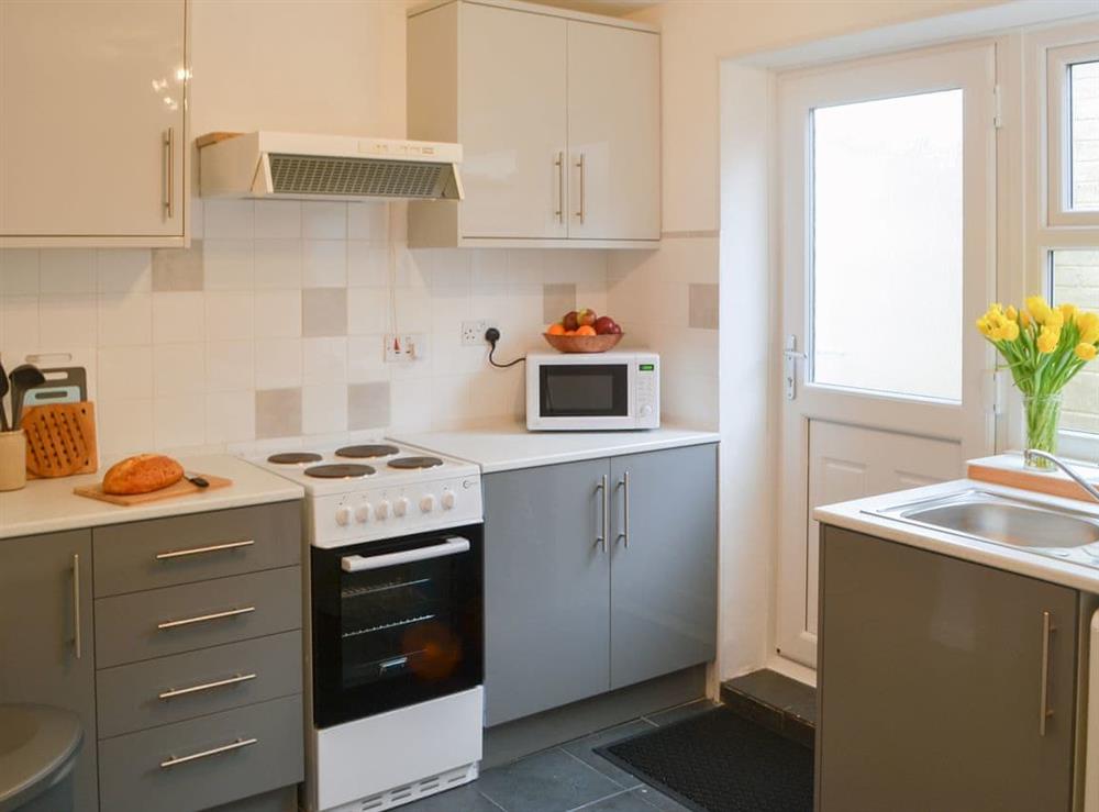 Kitchen with garden access at Broughs House in North Broomhill, near Amble, Northumberland