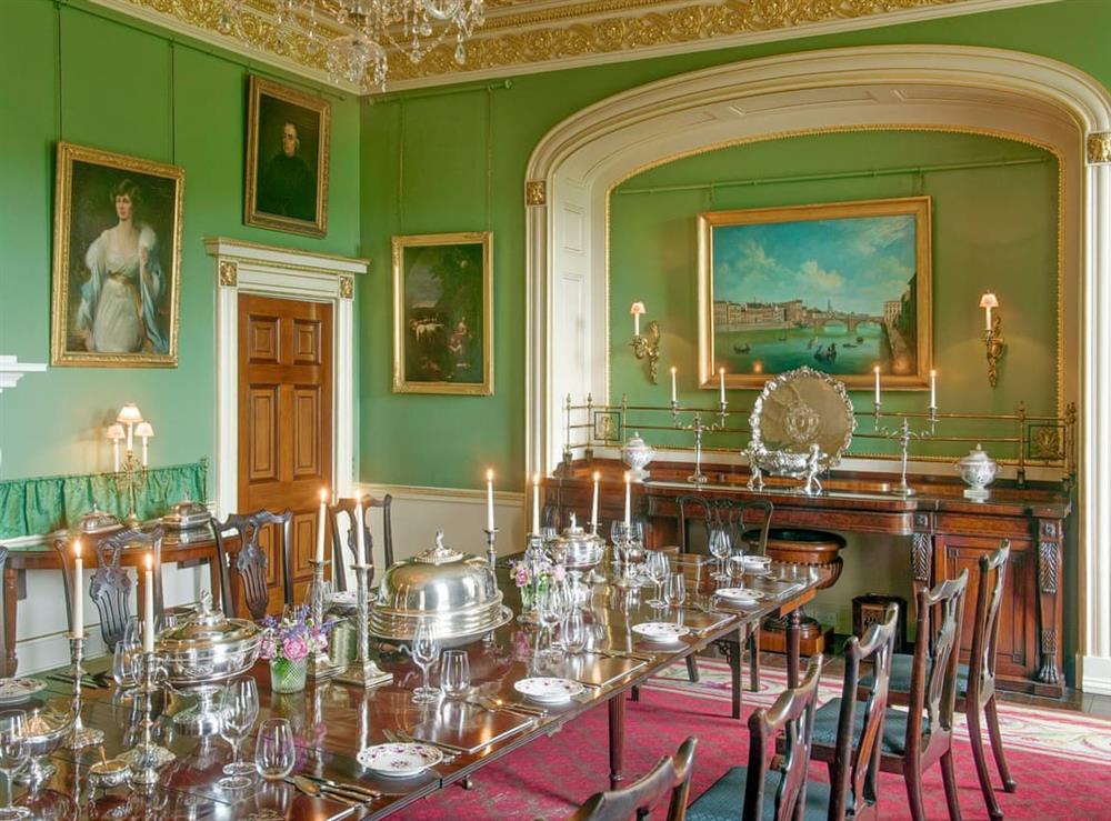 Elegant dining room at Broughton Hall in Broughton, near Skipton, North Yorkshire