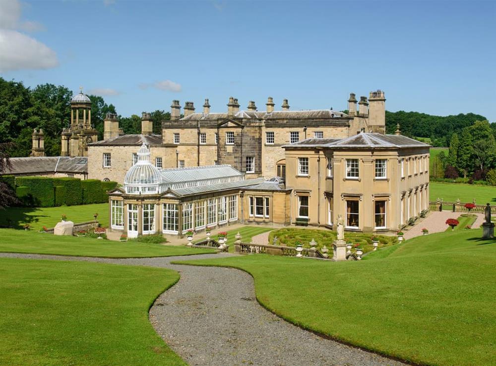 Rear of Broughton hall and the orangery at Broughton Hall in Broughton, near Skipton, North Yorkshire