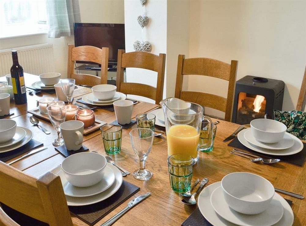 Ideal dining room with bio-ethanol stove at Bryn Boda in Nantglyn, near Denbigh, Conwy, Clwyd