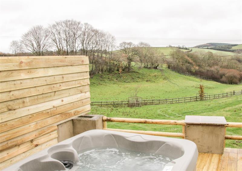 Relax in the hot tub at Brynlikky cottage, Chapel Lawn near Bucknell