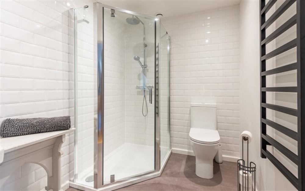 Shower Ensuite to bedroom 1 at Buckfield Penthouse in Lyme Regis