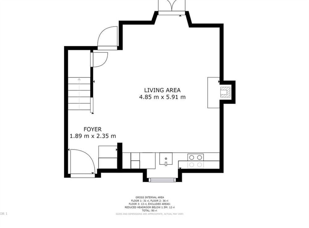 Floor plan at Buckingham Cottage in St Mawes, Cornwall