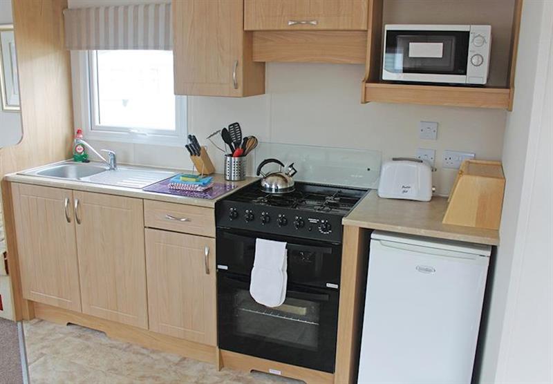 Kitchen in a Superior caravan at Bucklegrove Holiday Park in Cheddar, Somerset