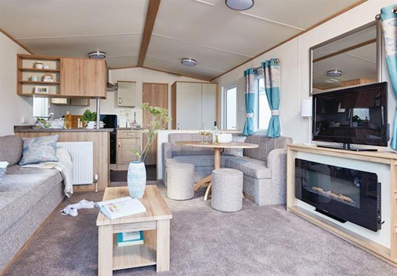 The living room in a Luxury caravan at Bucklegrove Holiday Park in Cheddar, Somerset