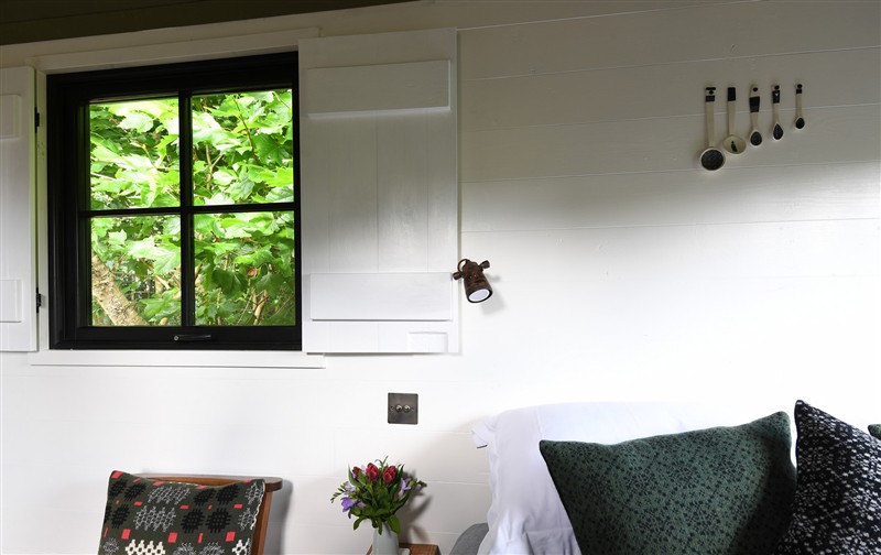 This is the bedroom at Bugail Hut, Tresillian Wood near Llantwit Major