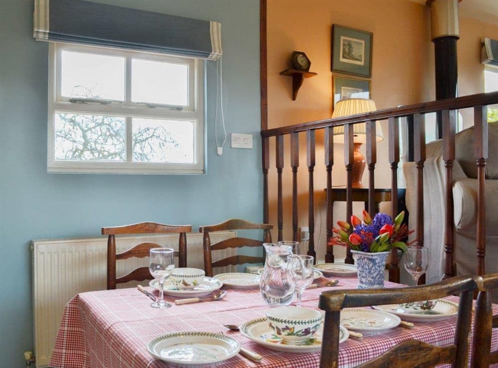 Modest dining area at Bugatti House in Bosbury, near Ledbury, Herefordshire
