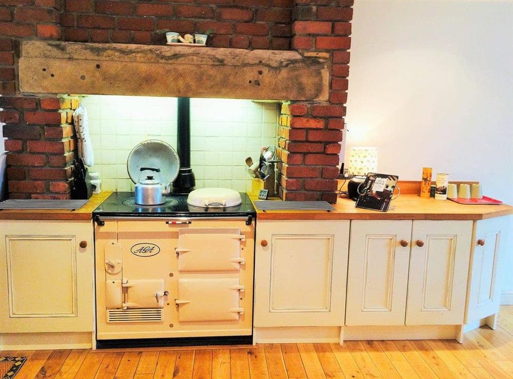 Aga cooker providing 24 hour heat at Bumble Cottage in Newton-on-the-Moor, Northumberland., Great Britain