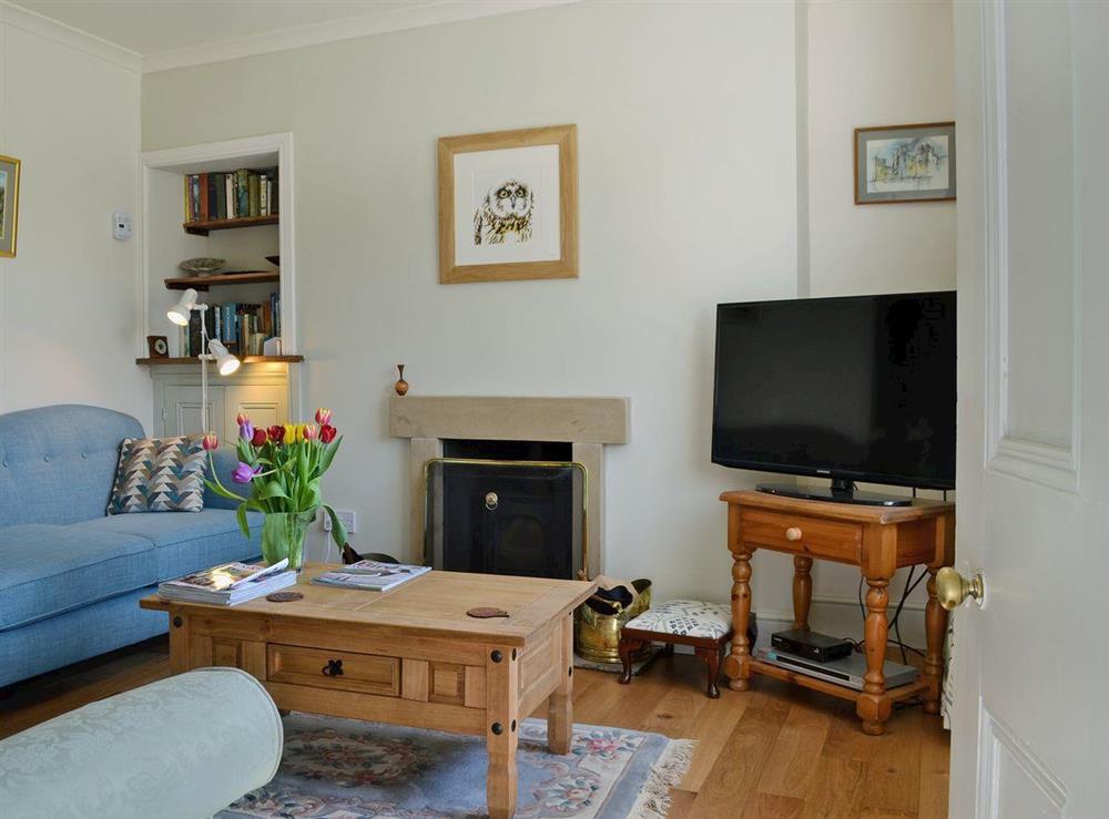 Beautifully designed living room with woodburner at Bumblebee Cottage in Marske near Richmond, North Yorkshire