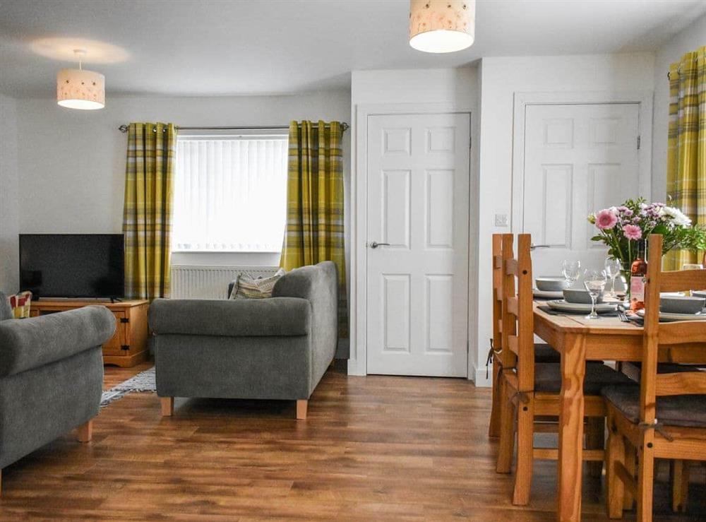 Open plan living space at Bumblebee Lodge in Staithes, North Yorkshire