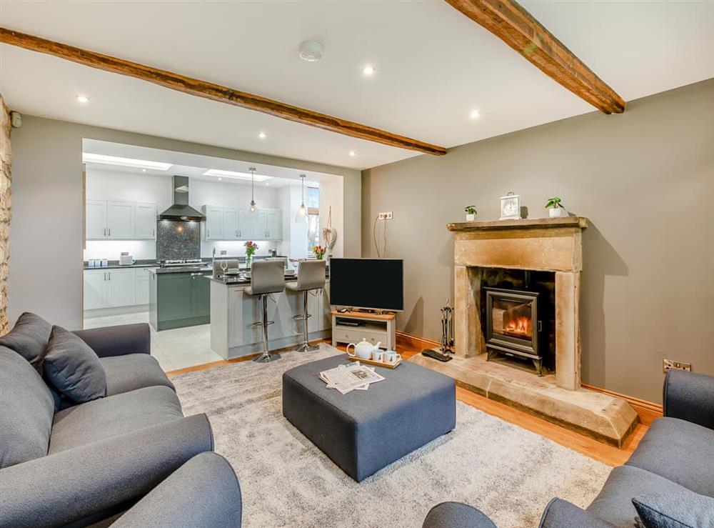 Open plan living space at Buntingfield Farmhouse in Ashover, near Matlock, Derbyshire