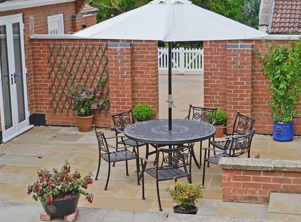 Sitting-out-area at Burghley Barn in Tetford, near Horncastle, Lincolnshire