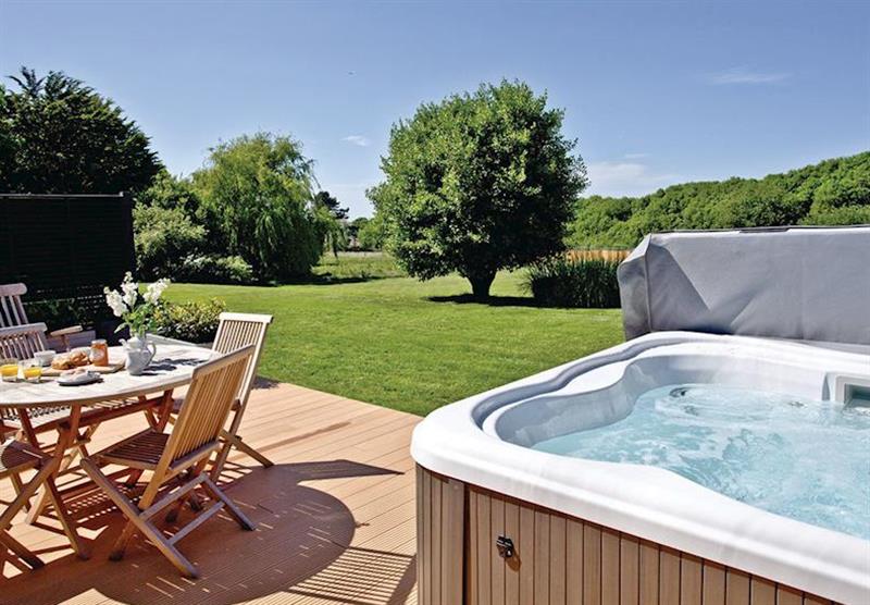 garden and hot tub at the Hopton Cottage 2 at Burn Park in Stratton, Nr Bude