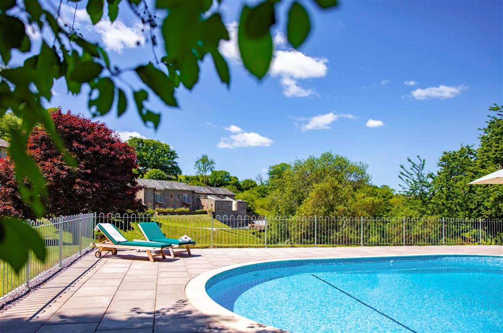 Seek sun and shade at the relaxing shared outdoor pool at Burrator Cottage, Dartmouth