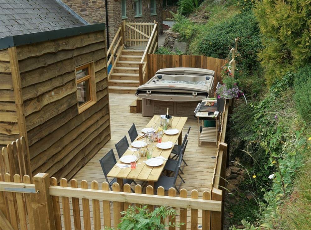 BBQ and Hot Tub decking area at Burrills View in Horderley, near Craven Arms, Shropshire