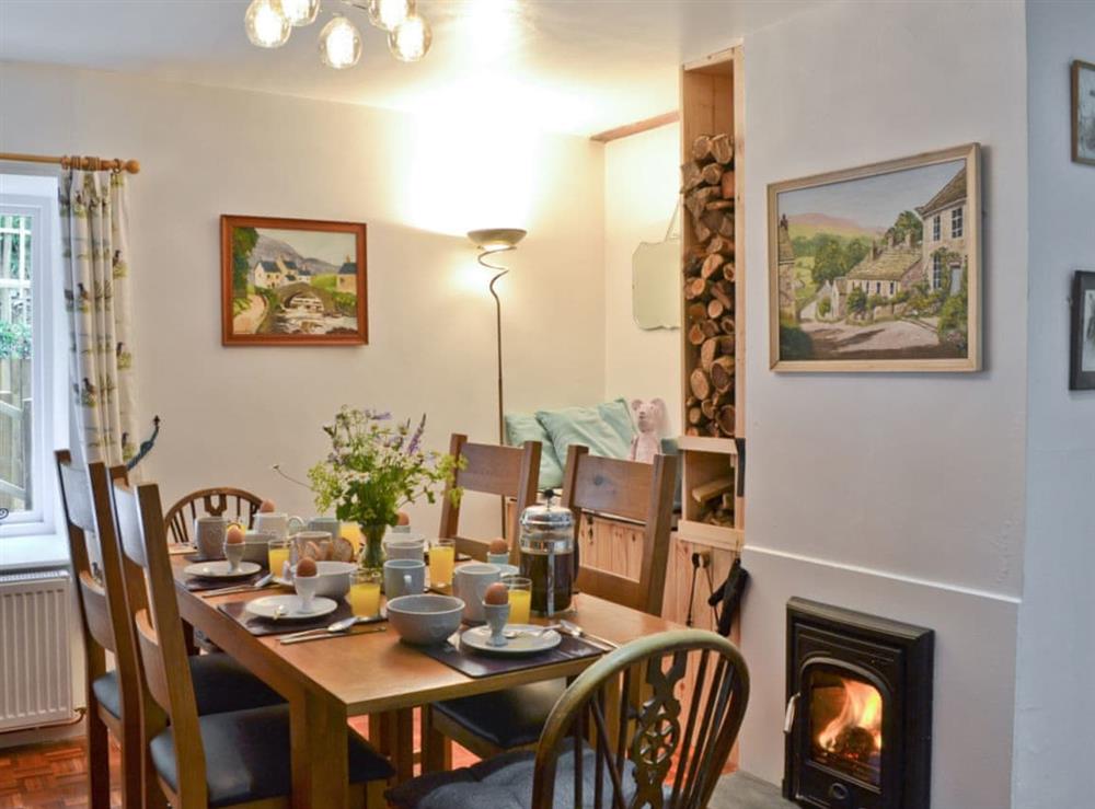 Dining room with wood burner at Burrills View in Horderley, near Craven Arms, Shropshire