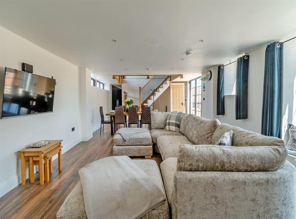 Open plan living space at Burrow Hill Farm Barn C in Corley, Warwickshire