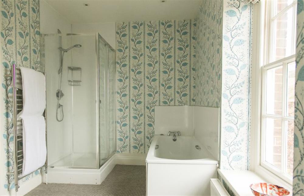 The bathroom, with separate shower  at Butley Priory Farmhouse, Woodbridge